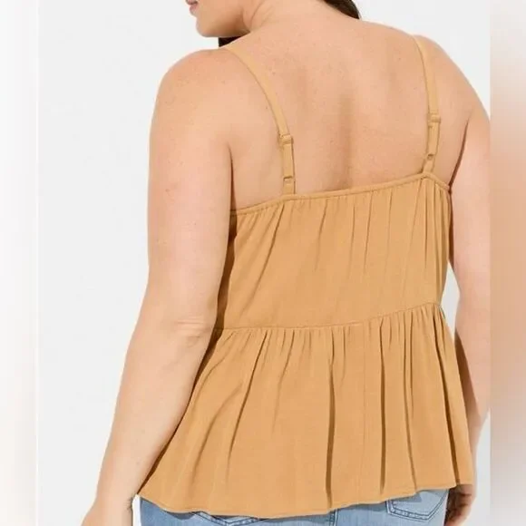 Torrid Cottagecore Boho Tank Tan/Brown Crochet, Ruffle bottom, NWT 2X - Picture 3 of 13